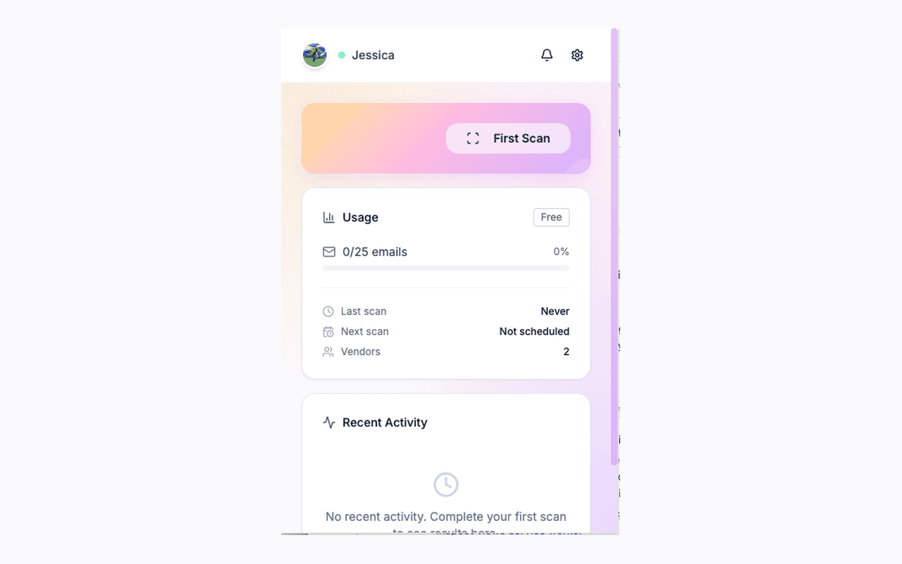 Clara scan in progress — processing emails from a vendor